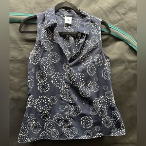 CAbi Navy and White Patterned Blouse